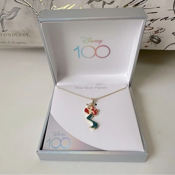 DISNEY fine silver plated gold tone necklace Disney 100 Ariel The Little Mermaid - Picture 2 of 6